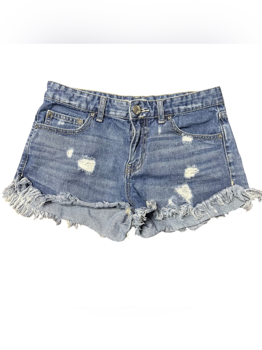 Free People Size 27 Distressed Cut Off Denim Jean Shorts 100% Cotton FP Frayed